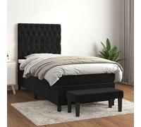 GeenYuu Sommier à Lattes de lit avec Matelas Noir 90x200 cm Velours Cadre tapissier tête de lit réglable Banc de Bout de lit Meuble Chambre Adulte Enfant