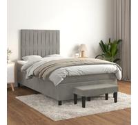 GeenYuu Sommier à Lattes de lit Cadre Gris Clair 120x200cm Velours avec Matelas Ressorts ensachés tête de lit réglable Banc de Bout pour Chambre Adulte Enfant