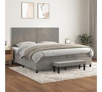 GeenYuu Sommier à Lattes de lit Cadre Gris Clair 200x200cm Velours avec Matelas Ressorts ensachés tête de lit réglable Banc de Bout de lit pour Chambre Adulte Confortable