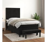 GeenYuu Sommier à Lattes de lit Cadre tapissier avec Matelas 100x200 cm Velours Noir tête de lit réglable Banc de Bout pour Chambre Adulte Enfant Confort Optimal