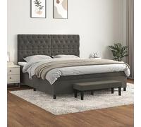GeenYuu Sommier à Lattes de lit et Matelas Gris foncé 160x200cm Velours Cadre Chambre Adulte avec tête de lit réglable Banc de Bout de lit Confortable