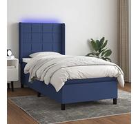 GeenYuu Sommier à Lattes de lit Matelas et LED Bleu 90x200 cm Tissu Cadre Chambre Adulte Enfant Support Rangement