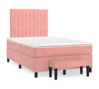 GeenYuu Sommier à Lattes en Velours 120x190 cm avec Matelas Rose capitonné et Cadre de lit Adulte Enfant, tête de lit réglable, Banc de Bout de lit, Support Ferme et Confortable