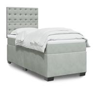 GeenYuu Sommier à Lattes et Matelas 80x200 cm Gris Clair en Velours, Cadre de lit avec tête réglable, Bande LED intégrée, surmatelas Doux, Support Bois et métal pour Chambre Adulte Enfant