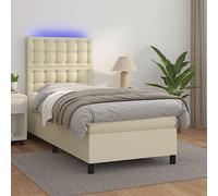 GeenYuu Sommier à Lattes tapissier avec Matelas et Bande LED crème 80x200 cm Cadre lit Adulte Enfant tête de lit réglable Confort Durable Bois et métal
