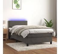 GeenYuu Sommier à Lattes tapissier Gris foncé 100x200 cm avec Matelas à Ressorts ensachés et Bande LED intégrée pour Chambre Adulte, tête de lit réglable en Velours Doux