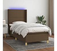 GeenYuu Sommier à Lattes tapissier Marron foncé 100x200cm avec Matelas Ressorts ensachés, Bande LED intégrée, tête de lit réglable et protège-Matelas Doux pour Chambre Adulte