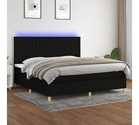 GeenYuu Sommier à Lattes tapissier Noir 200x200 cm avec Matelas à Ressorts ensachés et LED, Cadre lit Tissu 100% Polyester, tête de lit réglable, pour Chambre Adulte ou Enfant