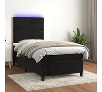 GeenYuu Sommier tapissier à Lattes avec Matelas 90x190 cm Velours Noir tête de lit réglable et Bande LED intégrée pour Chambre Adulte Enfant, Cadre Bois et métal Robuste