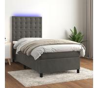 GeenYuu Sommier tapissier à Lattes avec Matelas et LED Gris foncé 90x200 cm Cadre de lit en Velours tête de lit réglable pour Chambre Adulte Enfant Confort et Design Moderne
