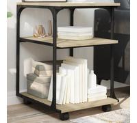 GeenYuu Support d'imprimante à 3 étagères en chêne Sonoma - 43 x 48 x 64 cm - Avec roulettes - Mobile et mobile - Organiseur de bureau pour bureau, bureau à domicile, salle d'étude