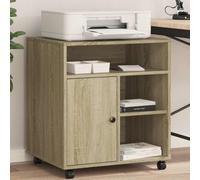 GeenYuu Support d'imprimante avec roulettes en chêne Sonoma 60 x 50 x 67 cm, chariot d'appoint mobile avec espace de rangement, mobile avec 2 freins, organiseur pour bureau, bureau à domicile, bureau
