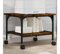 GeenYuu Support d'imprimante en chêne fumé avec 2 étagères, matériau en bois et acier, 50 x 40 x 38 cm, transportable avec 4 roulettes, organiseur de bureau pour bureau à domicile, espace de rangement