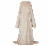 GeenYuu Sweat à capuche en flanelle beige, 210 x 150 cm, avec capuche et poche, vêtement de détente léger pour homme et femme, idéal pour se détendre à la maison en hiver et sur le canapé