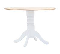 GeenYuu Table à Manger Blanc et Marron en Bois d'hévéa Massif 106 cm diamètre, Plateau MDF avec placage Bois, Finition laquée, Meuble pour Cuisine séjour Salon, Repas Famille et invités