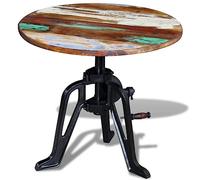 GeenYuu Table auxiliaire Bois de récupération Massif avec Base en Fonte réglable 60 cm diamètre Hauteur 42-63 cm Style Industriel pour Salon Chambre Bureau Coin canapé