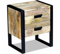 GeenYuu Table auxiliaire Bois manguier Massif 43x33x51 cm avec 2 tiroirs Style Industriel Meuble Rangement pour Chambre Salon Bureau Coin entrée Support Lampe Livre téléphone
