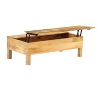 GeenYuu Table Basse Bois de manguier Massif 110x55x35 cm avec Plateau relevable et Grand Espace de Rangement, Meuble Multifonction pour Salon séjour canapé, idéal pour apéritif, Boisson