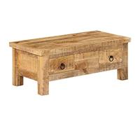GeenYuu Table Basse en Bois de manguier Massif 90x45x35 cm avec 2 tiroirs, Meuble d'appoint pour Salon séjour canapé, Espace Rangement Pratique, Style Antique, Finition laquée et polie