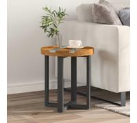 GeenYuu Table basse marron en teck massif 40 x 40 x 45 cm avec pieds en acajou en forme de X, plateau de table rond avec résine de verre brisée, table de salon stable pour salon moderne et espace de