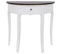 GeenYuu Table console avec tiroir - Plateau de table marron semi-circulaire en MDF de pin laqué blanc - 80 x 40 x 78 cm - Pour couloir, salon, salle à manger - Espace de rangement compact et