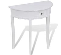 GeenYuu Table Console Demi-Ronde Blanche en MDF et pin 80x40x78 cm avec tiroir de Rangement Compact pour Salon entrée Bureau Couloir Espace