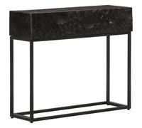 GeenYuu Table Console Noir Bois Massif de manguier et Fer 90x30x76 cm Meuble Rangement avec tiroir pour entrée Salon Bureau Chambre Atelier Garage