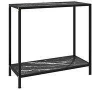 GeenYuu Table Console Noire en Verre trempé 80x35x75 cm avec étagère, Plateau Solide en Acier Enduit de Poudre pour Salon, Bureau, entrée, Espace et Rangement