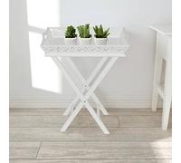 GeenYuu Table d'appoint avec plateau amovible en MDF et pin - Blanc - Hauteur : 72,5 cm - Peu encombrante - Pliable - Pour couloir, jardin, terrasse - Plateau décoratif