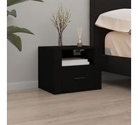 GeenYuu Table de Chevet Murale Noire Bois d'ingénierie 50x36x40 cm Meuble Rangement Compact avec étagère pour Chambre lit Salon Bureau Support Lampe Livre réveil téléphone