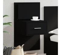 GeenYuu Table de Chevet Murale Noire en Bois d'ingénierie avec lumières LED, tiroir spacieux 35x23,5x17,5 cm, Rangement Compact pour Chambre, Bureau, Salon, Support pour téléphone et Lampe