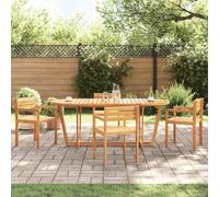 GeenYuu Table de Jardin Ovale en Bois d'acacia Massif 200x90x75 cm pour terrasse, Balcon, Patio Repas extérieur avec Plateau à Lattes et piètement croisé Stable