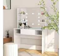 GeenYuu Table de Maquillage en MDF Blanc Brillant avec Miroir éclairage LED 10 Ampoules 100x40x135 cm Rangement tiroir Coiffeuse pour Chambre Salle de Bain beauté cosmétique