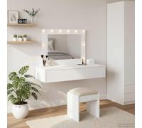 GeenYuu Table de Toilette Blanc en Bois d'ingénierie 100 x 40 x 70 cm avec Miroir Plat Rangement tiroir pour Chambre Salle de Bain Meuble Maquillage Console élégante
