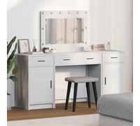 GeenYuu Table de Toilette Blanc en Bois d'ingénierie avec 4 tiroirs Miroir LED et Rangement, Meuble Coiffeuse Moderne pour Chambre Salle de Bain, Console Maquillage avec Porte et étagère