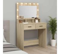 GeenYuu Table de Toilette Chêne Sonoma avec tiroir 79 x 41 x 135 cm, Meuble Coiffeuse Moderne avec Miroir, Rangement tiroir et étagère, Console Maquillage pour Chambre Salle de Bain