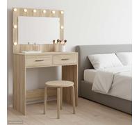 GeenYuu Table de Toilette Chêne Sonoma avec tiroir et Miroir LED, Meuble Rangement Maquillage 78,5 x 41 x 135 cm pour Chambre Salle Bain, Console Dressing Organisateur beauté cosmétique