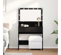 GeenYuu Table de Toilette en Bois d'ingénierie chêne Noir 80 x 41 x 134,5 cm avec Miroir LED, 2 tiroirs, 2 étagères, Rangement Maquillage pour Chambre, Salle de Bain, Bureau, Console beauté