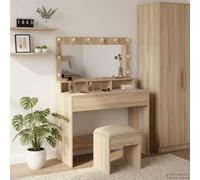 GeenYuu Table de Toilette en Bois d'ingénierie chêne Sonoma avec Miroir LED et étagères 100 x 41 x 135 cm Meuble Rangement Maquillage Chambre Salle de Bain Console