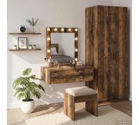 GeenYuu Table de Toilette Marron en Bois d'ingénierie 60 x 40 x 70 cm avec Miroir Plat et Tiroir, Meuble de Rangement pour Chambre, Salle de Bain, Console de Maquillage et Organisateur de Beauté