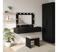 GeenYuu Table de Toilette Noir en Bois d'ingénierie 100 x 40 x 70 cm avec Miroir Plat et tiroir, Meuble de Rangement pour Chambre ou Salle de Bain, Console Maquillage Pratique et Durable