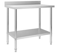 GeenYuu Table de travail de cuisine en inox avec dosseret, 100 x 60 x 93 cm, étagère inférieure, pieds réglables, charge 80 kg, pour restaurant, cuisine, café, bar, hôtel, cantine, brasserie