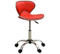 GeenYuu Tabouret à roulettes de coiffeur rouge en acier chromé avec rembourrage en mousse, réglable en hauteur et pivotant, 46,5 x 48,5 x 69,5-83,5 cm, ergonomique pour salon, cosmétique, barbier
