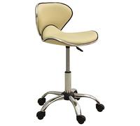 GeenYuu Tabouret à roulettes en cuir synthétique crème réglable en hauteur et pivotant, chaise de salon ergonomique avec 5 roues, vérin à gaz, idéal pour coiffeur, cosmétique, barbier, coiffure, salon