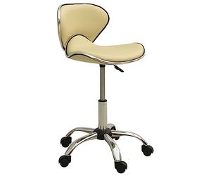 GeenYuu Tabouret à roulettes en cuir synthétique crème réglable en hauteur et pivotant, chaise de salon ergonomique avec 5 roues, vérin à gaz, idéal pour coiffeur, cosmétique, barbier, coiffure, salon