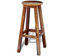 GeenYuu Tabouret de bar en bois vieilli massif avec repose-pieds et design ergonomique, 30 x 75 cm, fait main, style vintage pour salle à manger, cuisine, bar et salon, robuste, stable, durable