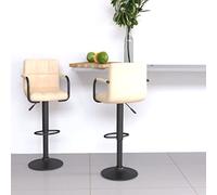 GeenYuu Tabourets de Bar en Velours crème Lot de 2 avec Dossier et accoudoirs, Hauteur réglable, pivotants à 360 degrés, Cadre en Acier Noir Robuste pour Cuisine, îlot, Bistro, Salle à Manger