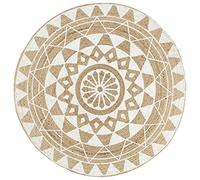 GeenYuu Tapis Fait à la Main en Jute tressé avec imprimé Blanc 120 cm diamètre pour décoration intérieur Salon Chambre Cuisine Couloir Bureau Durable Doux Confortable