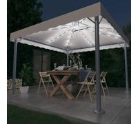 GeenYuu Tonnelle Aluminium 300x300cm crème avec Guirlande Lumineuse LED Solaire 43 LED Double Toit pour Jardin terrasse Patio extérieur Protection Soleil Pluie Ombre