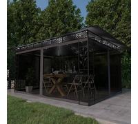 GeenYuu Tonnelle Anthracite 4x3x2,73m avec moustiquaire et lumières LED solaires, Structure Acier, Toile Polyester 180 g/m², idéale Jardin terrasse Patio extérieur Ombre Protection